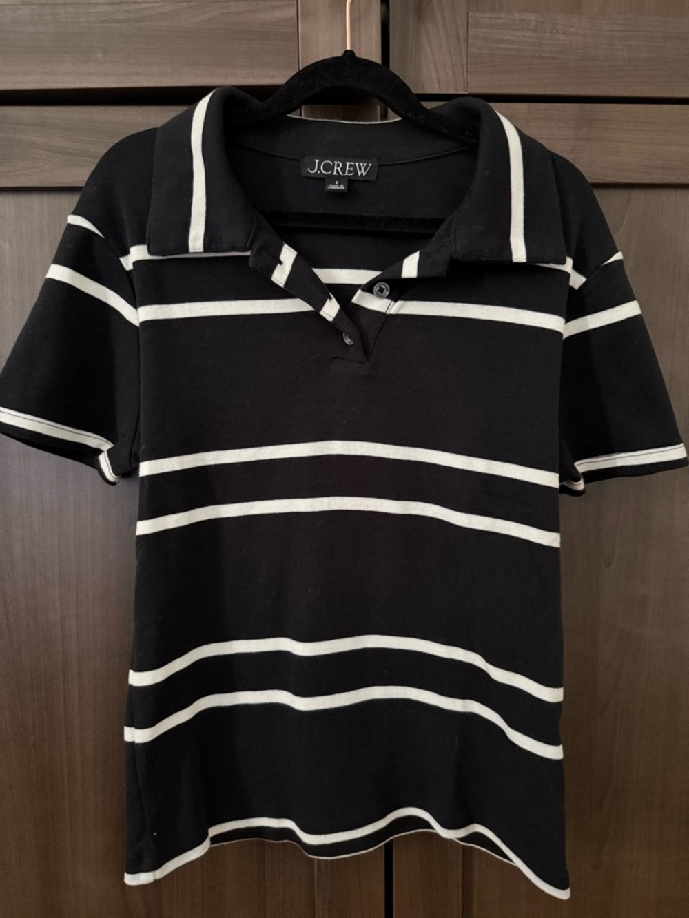 J. Crew Women’s Black and White Striped Polo, 100% Cotton, Size Small